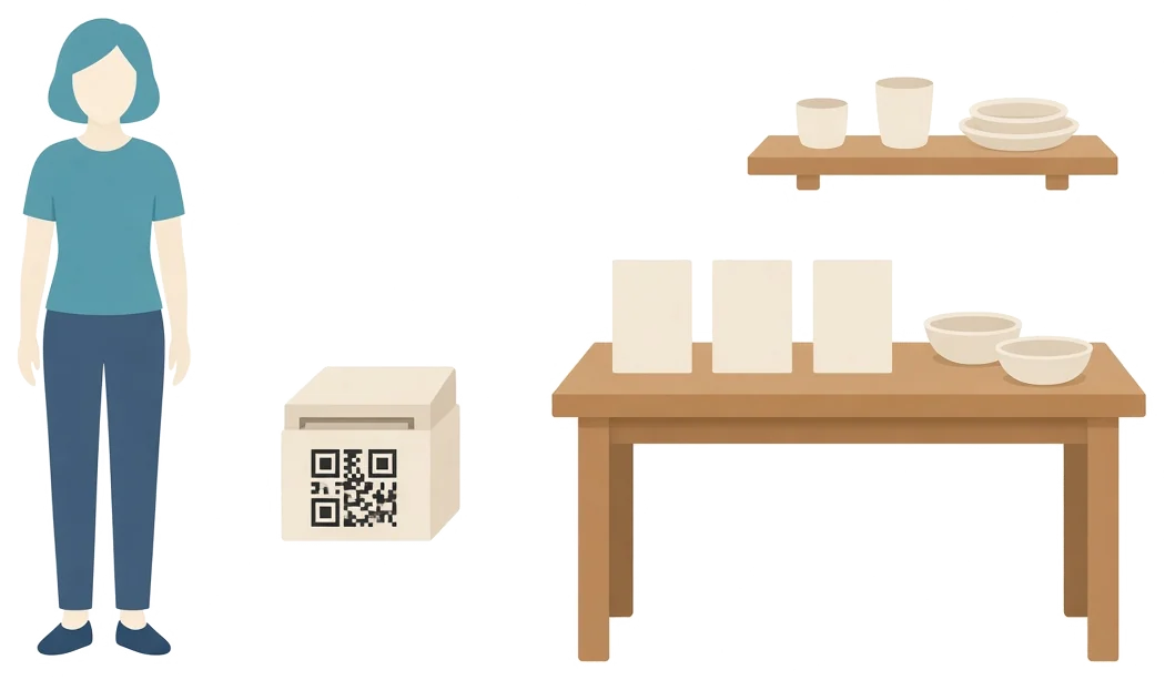 印刷した棚札を、棚の縁に貼る